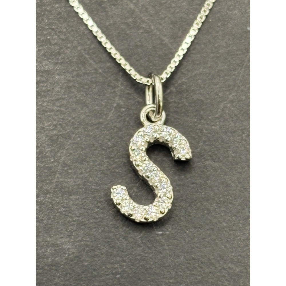 New Condition 18" Sterling Silver Cubic Zirconia Initial "S" Pendant Necklace